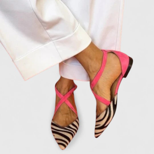 Eleanor | Zebra Print Ballet Flats with Straps