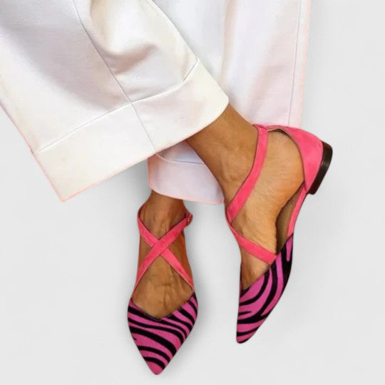 Eleanor | Zebra Print Ballet Flats with Straps