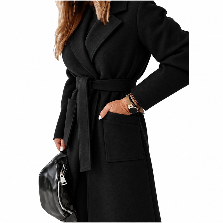 Belted Open-Front Coat with Pockets