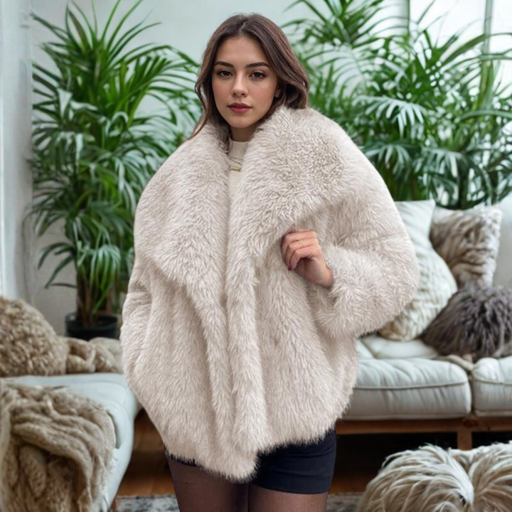 Corrine - Classy Long Sleeve Collared Fuzzy Coat