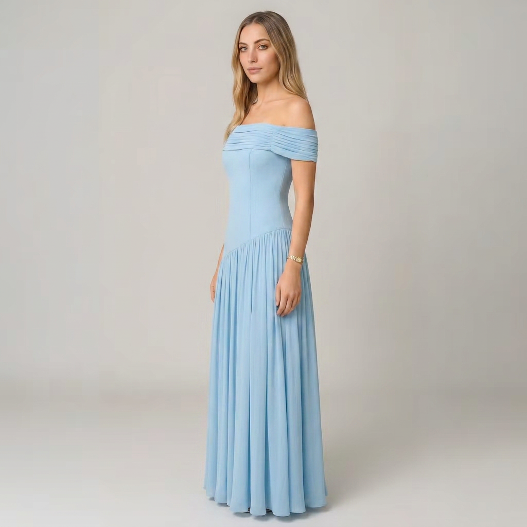 Bella | Off-Shoulder Pleated Maxi Dress