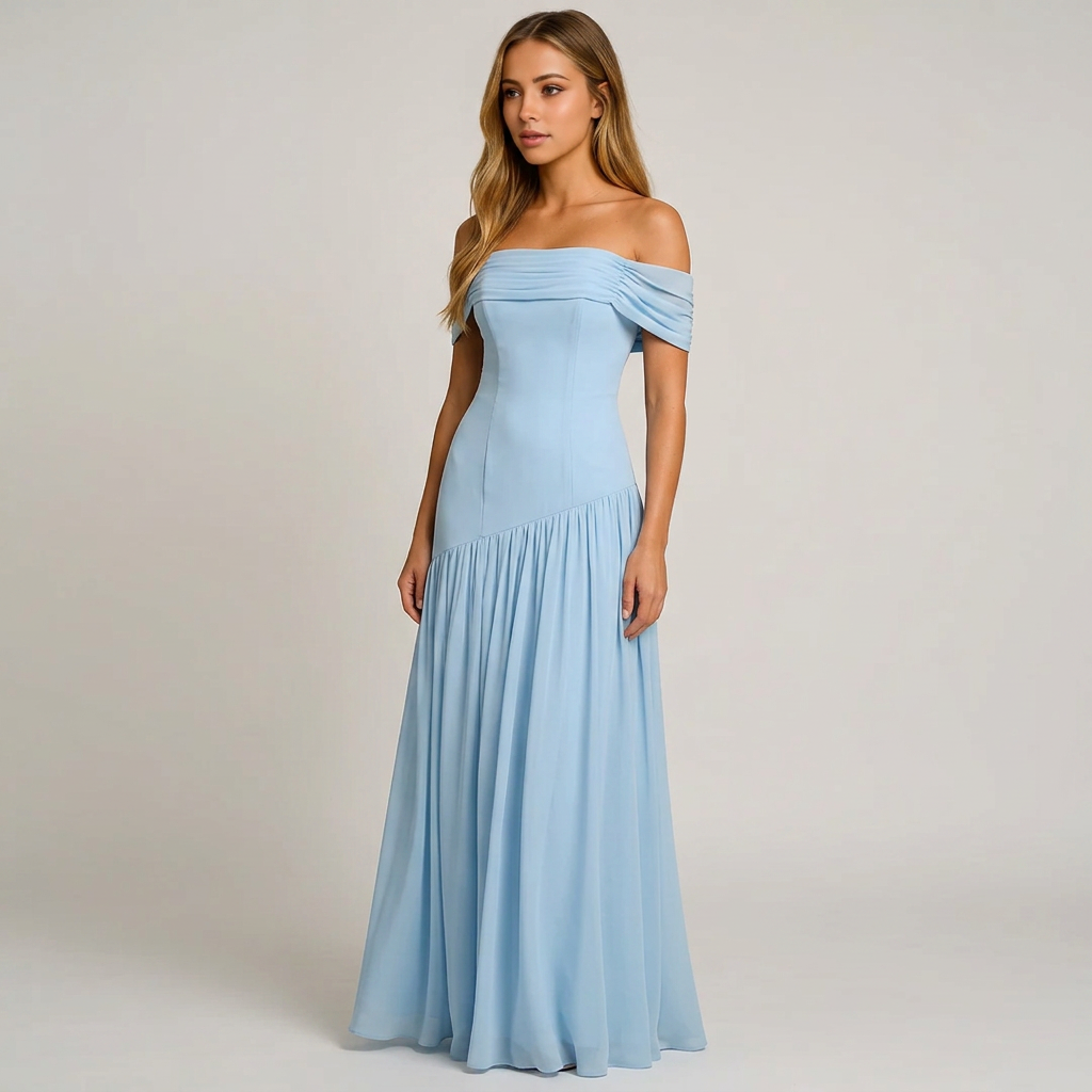 Bella | Off-Shoulder Pleated Maxi Dress