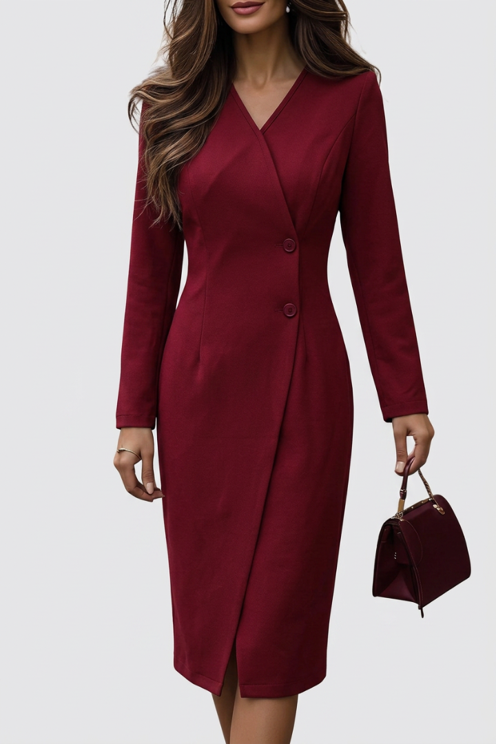 Evie | Wrap-Style Buttoned Midi Dress