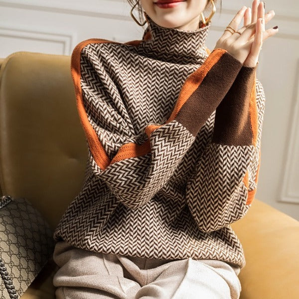 Matilda | High-Collar Jumper with Contrast Stripes