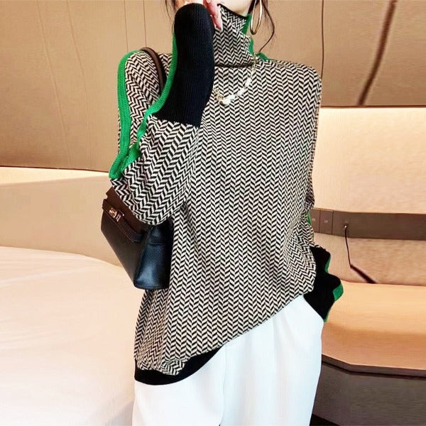 Matilda | High-Collar Jumper with Contrast Stripes