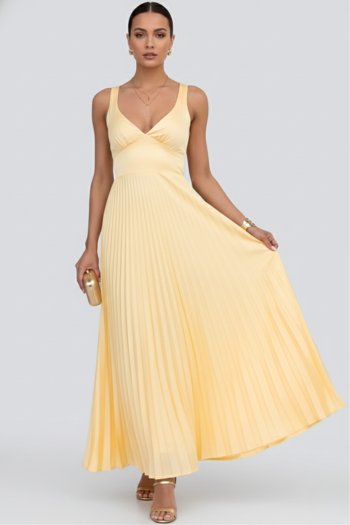 Fiona | Flowing V-Neck Maxi Dress with Pleated Skirt