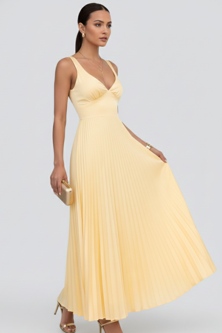 Fiona | Flowing V-Neck Maxi Dress with Pleated Skirt