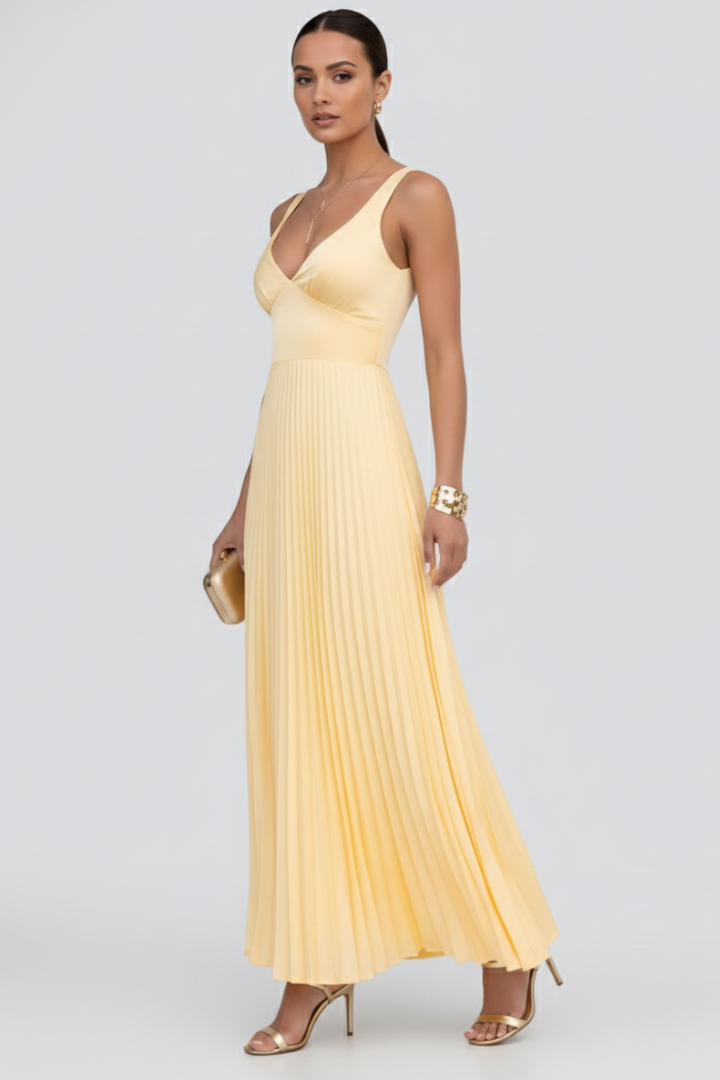 Fiona | Flowing V-Neck Maxi Dress with Pleated Skirt