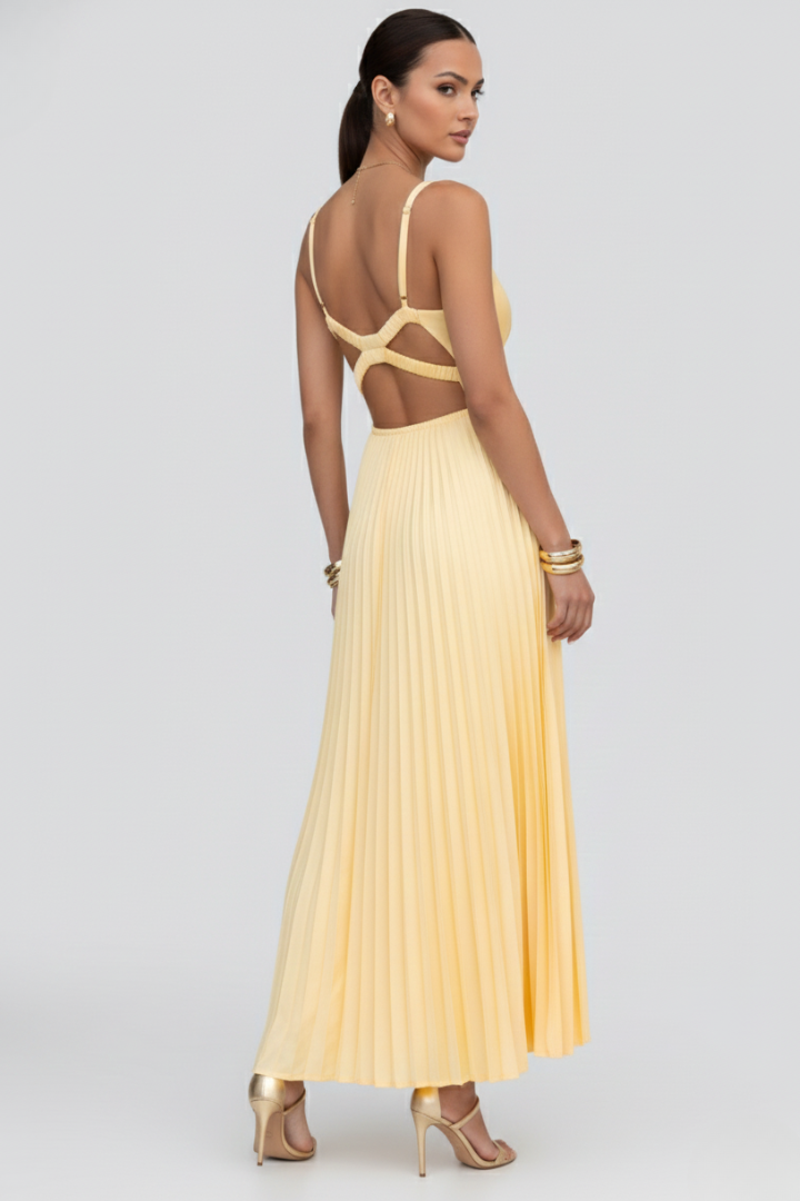 Fiona | Flowing V-Neck Maxi Dress with Pleated Skirt