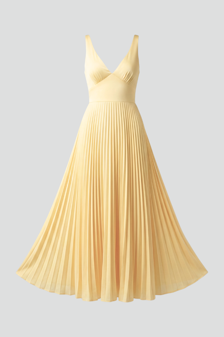 Fiona | Flowing V-Neck Maxi Dress with Pleated Skirt