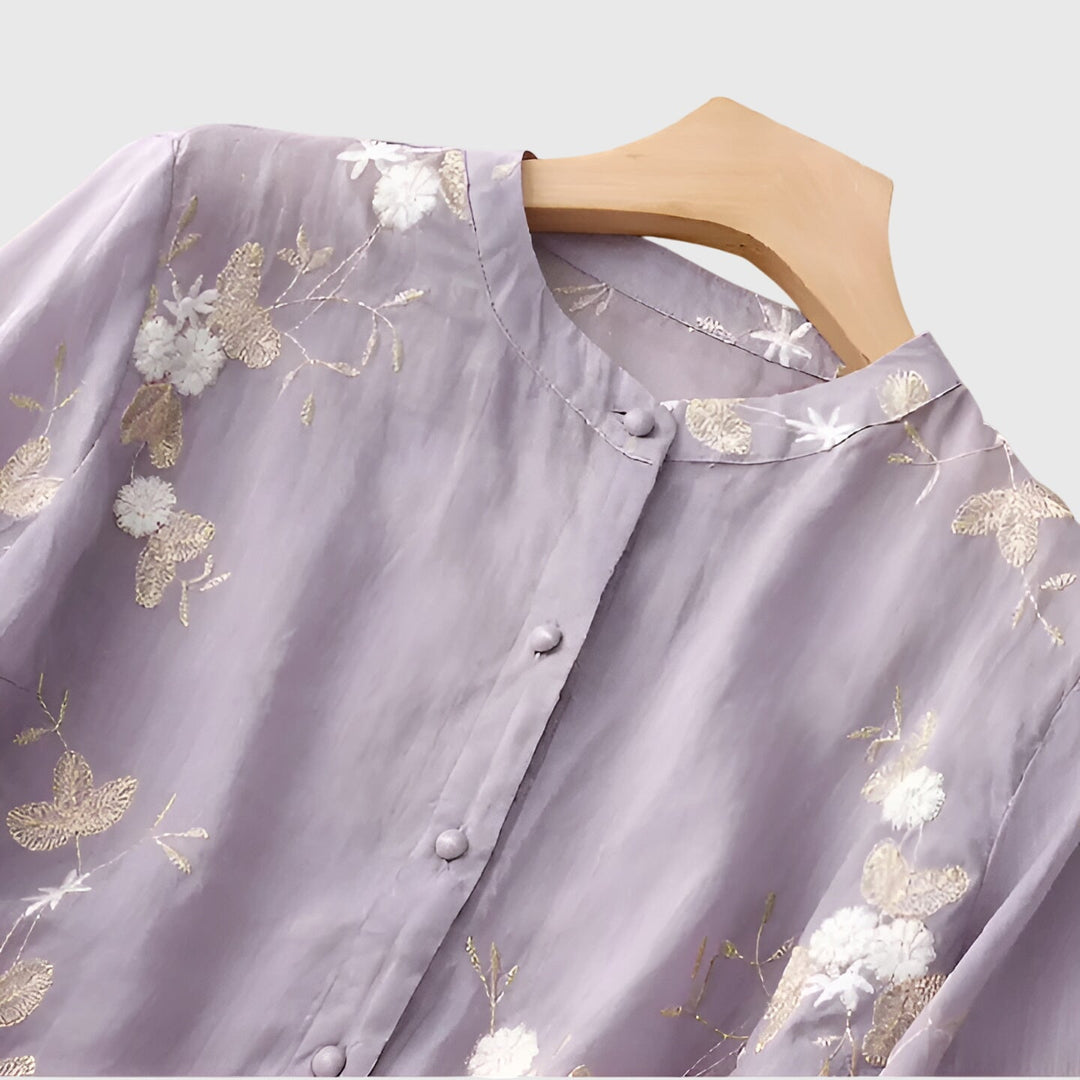 Nellie | Elegant Top With Embroidered Flowers